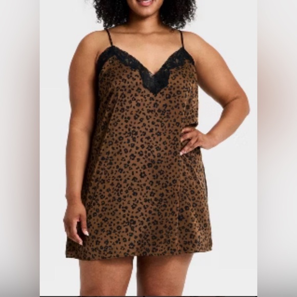 Auden Other - Women’s Lace Trim Satin Chemise-XXL